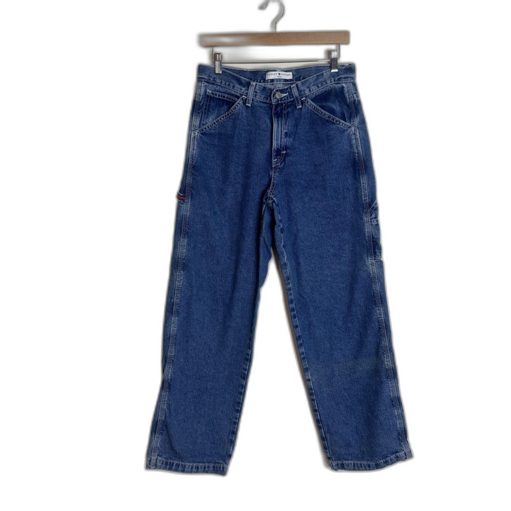 Vintage Tommy Hilfiger Jeans Womens 8 Blue High Rise Carpenter Wide Leg Y2K - Picture 2 of 12